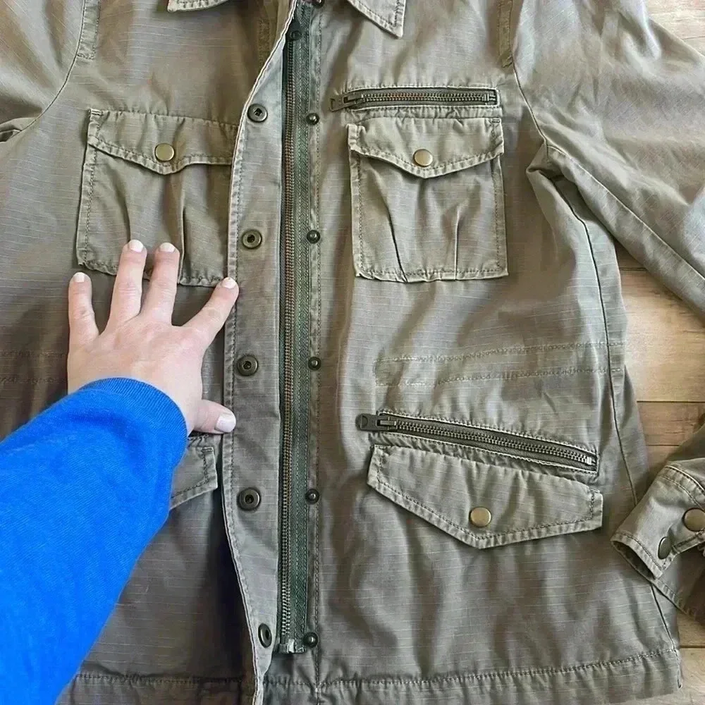 J.Crew Classic Twill Chino Full Zip Military Utility Cinch Jacket Brown Sz XS